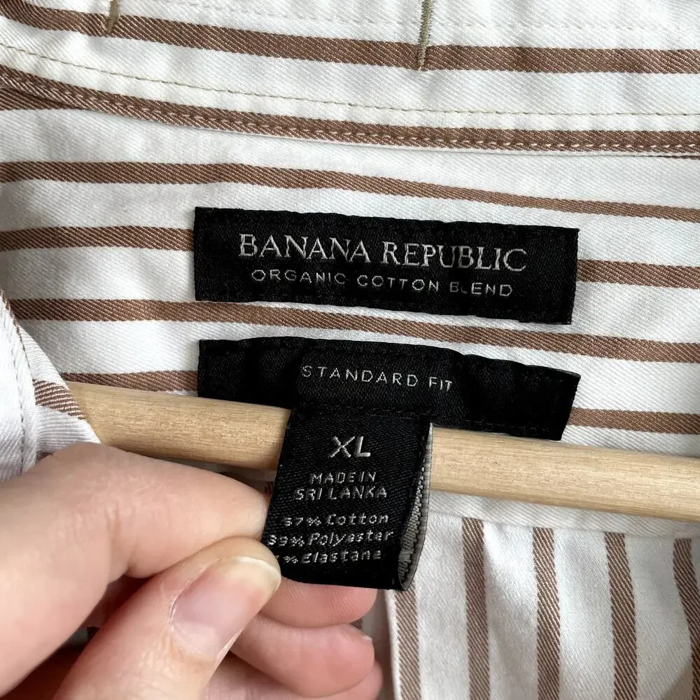 Banana Republic organic cotton blend standard fit white striped shirt men's L